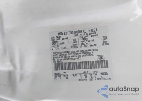 2000 Ford Ranger Xl/Xlt z USA, uszkodzony, nr VIN 1FTYR10V3YPB51072